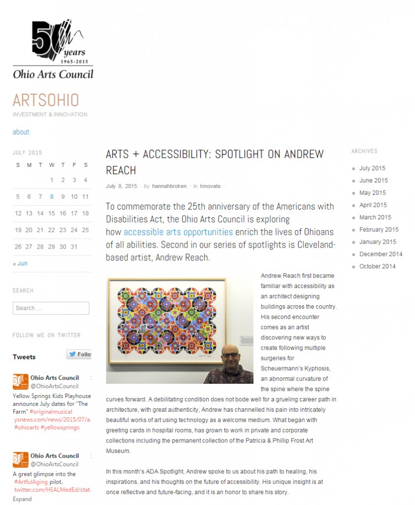 Screen Shot of Art + Accessibility Spotlight on Andrew Reach